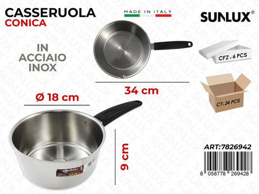 Casseruola Conica In Acciaio Inox D.18*34Cm