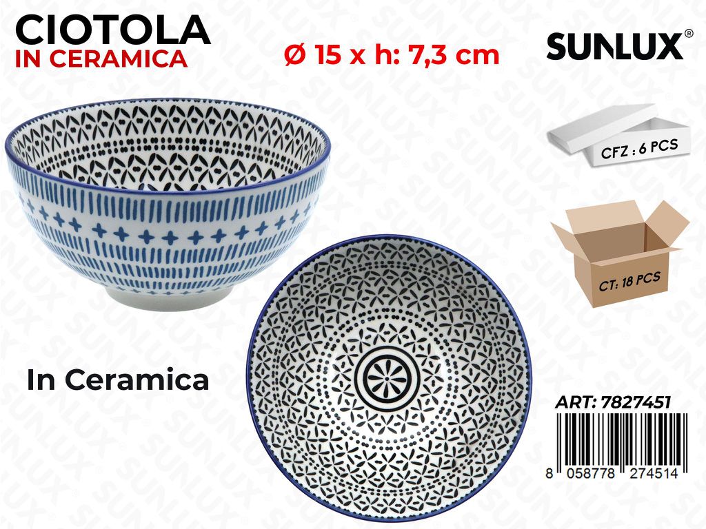 Sunlux Ciotola Ceramica D.15*7.3CM