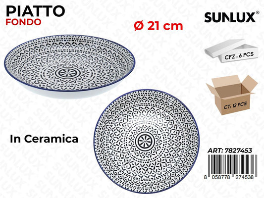 Sunlux Piatto Fondo Ceramica D.21CM
