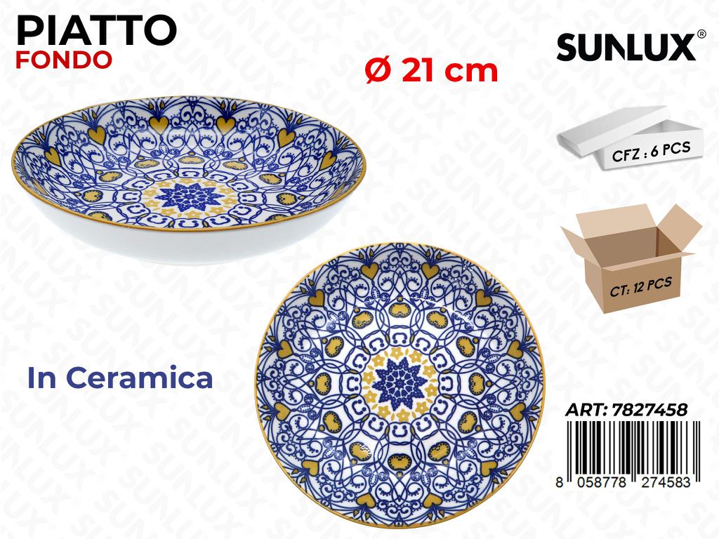 Sunlux Piatto Fondo Ceramica D.21CM