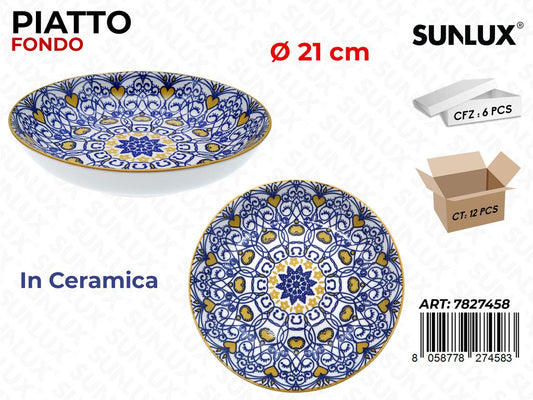 Sunlux Piatto Fondo Ceramica D.21CM