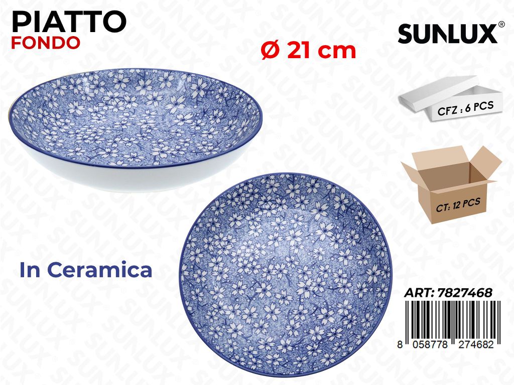 Sunlux Piatto Fondo Ceramica D.21CM