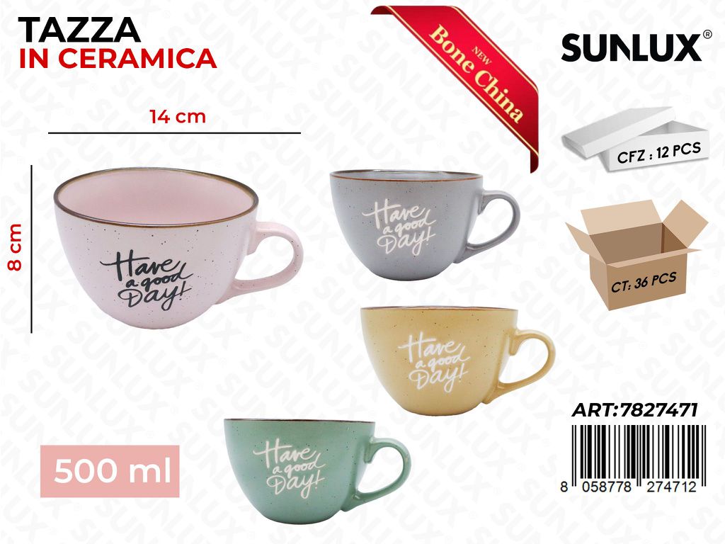 Sunlux Tazza in Ceramica 500ML 8*14CM Ass.