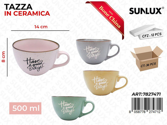 Sunlux Tazza in Ceramica 500ML 8*14CM Ass.