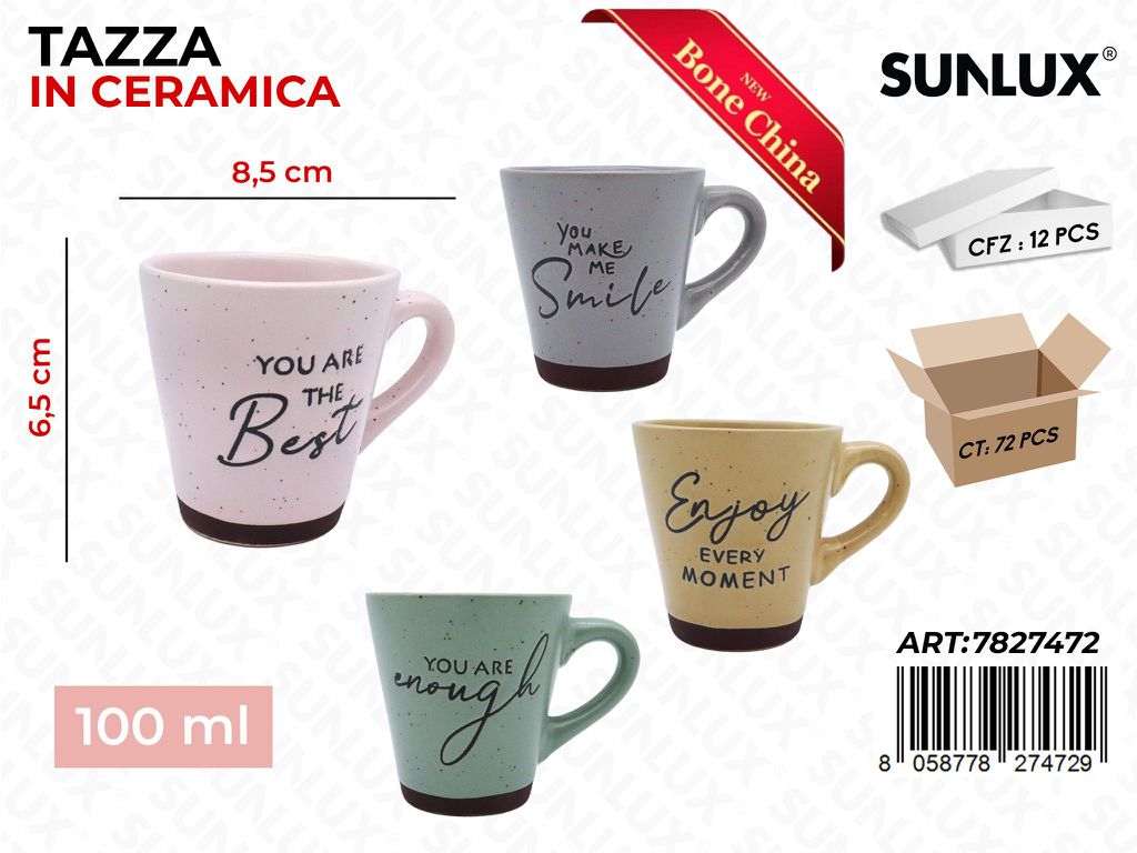 Sunlux Tazza in Ceramica 100ML 6.5*8.5CM Ass.