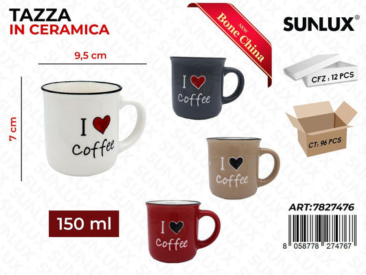 Sunlux Tazza in Ceramica 150ML 7*9.5CM Ass.