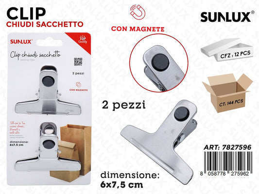 Sunlux Clip Chiudi Sacchetto 2PCS c/Magnete 6*7.5CM
