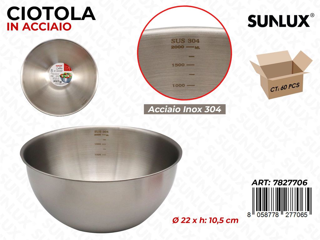 Sunlux Ciotola Acc. Inox 304 2000ML D.22*10.5CM