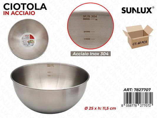 Sunlux Ciotola Acc. Inox 304 3000ML D.25*11.5CM