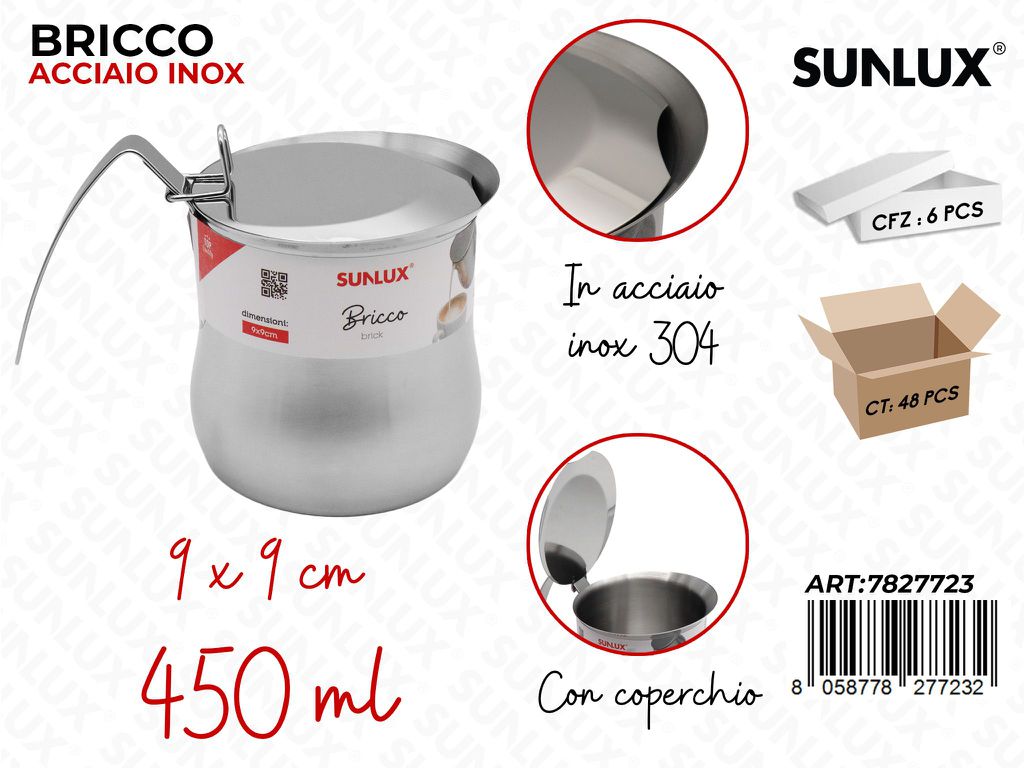 Sunlux Bricco Acc. Inox 304 c/Coperchio 450ML 9*9CM