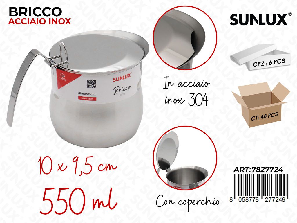 Sunlux Bricco Acc. Inox 304 c/Coperchio 550ML 10*9.5CM
