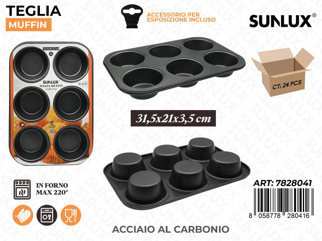 Sunlux Teglia Muffin Acc. al Carbonio 31.5*21*3.5CM