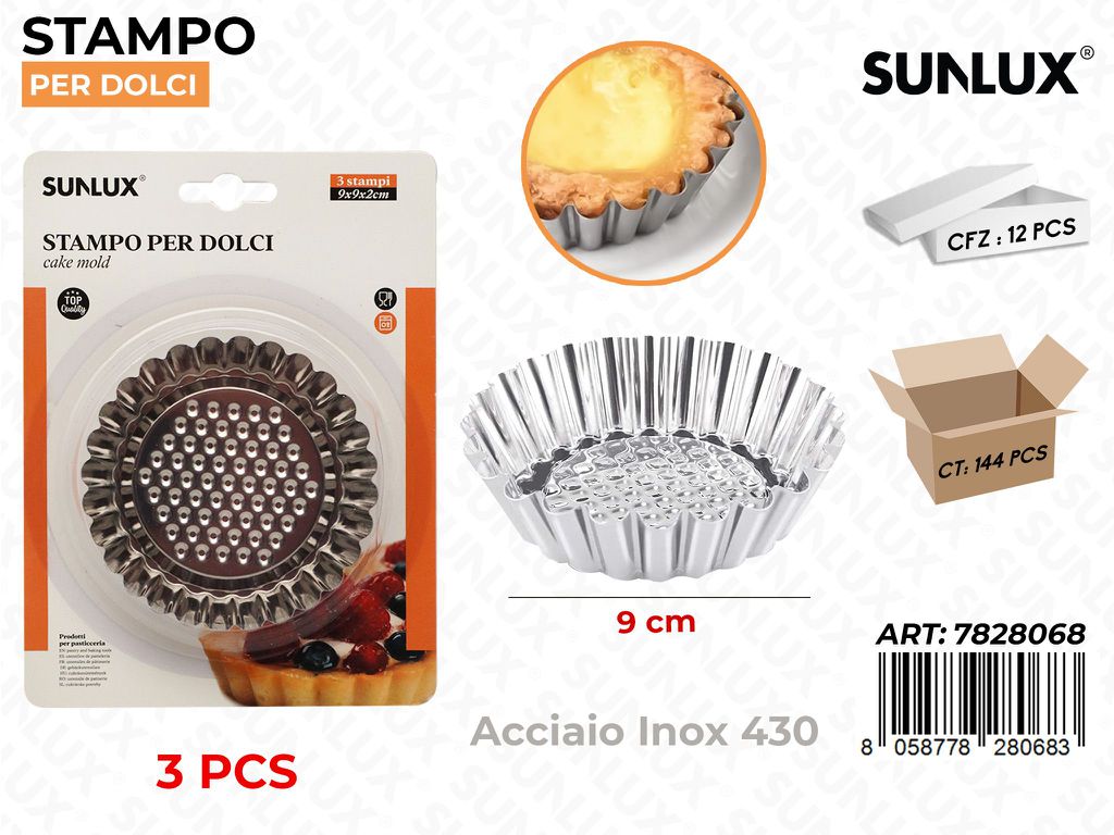 Sunlux Stampo per Dolci Acciaio 430 3PCS9CM