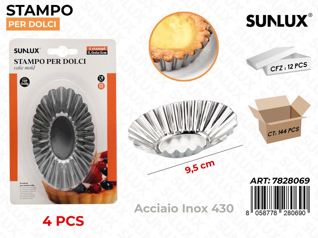 Sunlux Stampo per Dolci Acciaio 430 4PCS 9.5CM
