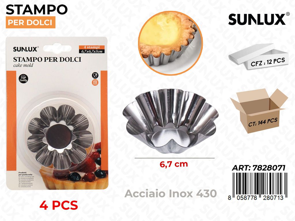 Sunlux Stampo per Dolci Acciaio 430 4PCS 6.7CM