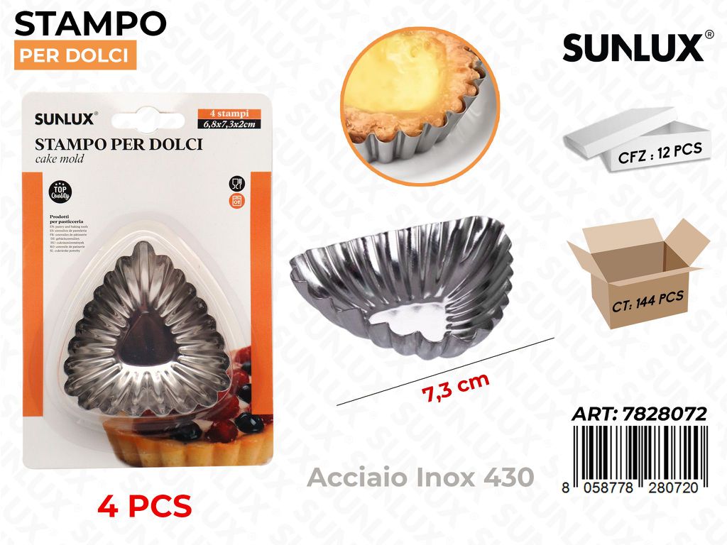 Sunlux Stampo per Dolci Acciaio 430 4PCS 7.3CM