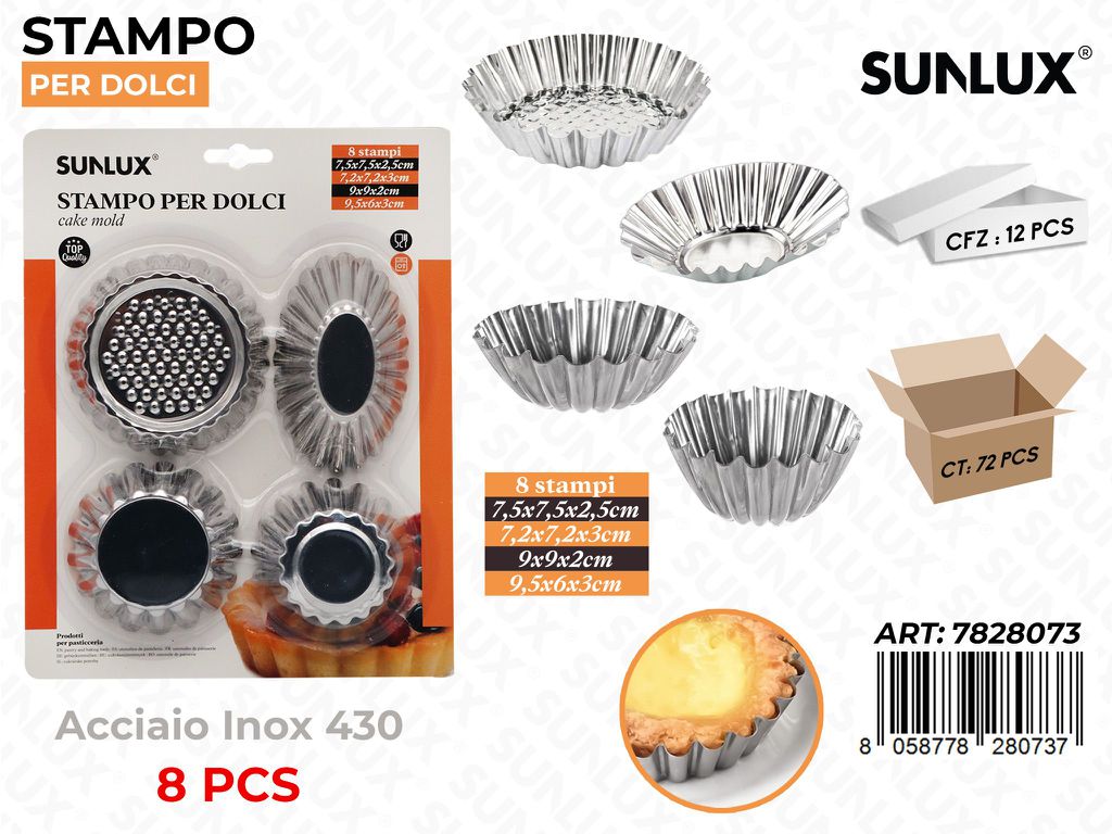 Sunlux Stampo per Dolci Acciaio 430 8PCS Ass.