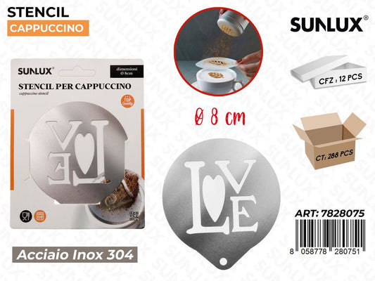 Sunlux Stencil Cappuccino Love Acciaio 304 8CM