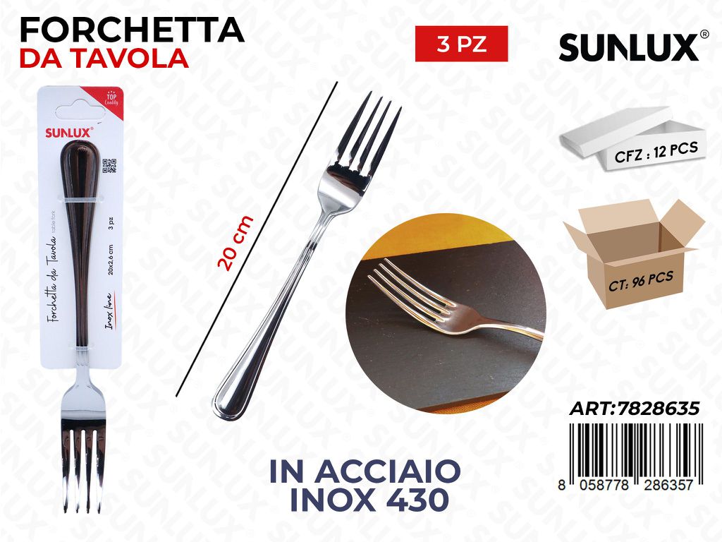 Sunlux Forchetta da Tavola 3PCS Acc.inox 430 20CM