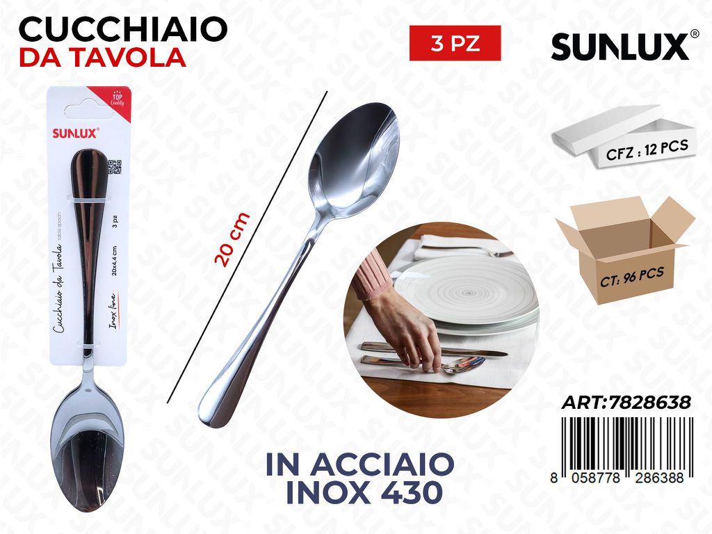 Sunlux Cucchiaio da Tavola 3PCS Acc.inox 430 20CM
