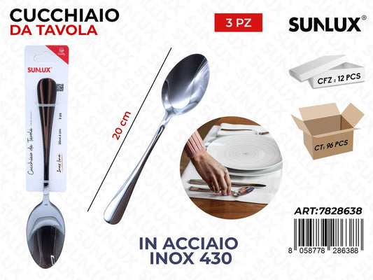 Sunlux Cucchiaio da Tavola 3PCS Acc.inox 430 20CM