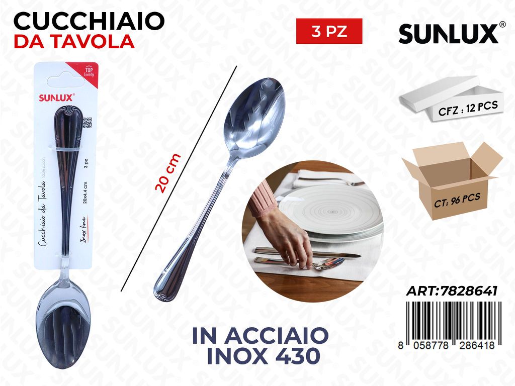 Sunlux Cucchiaio da Tavola Acc.inox 430 3PCS 20CM