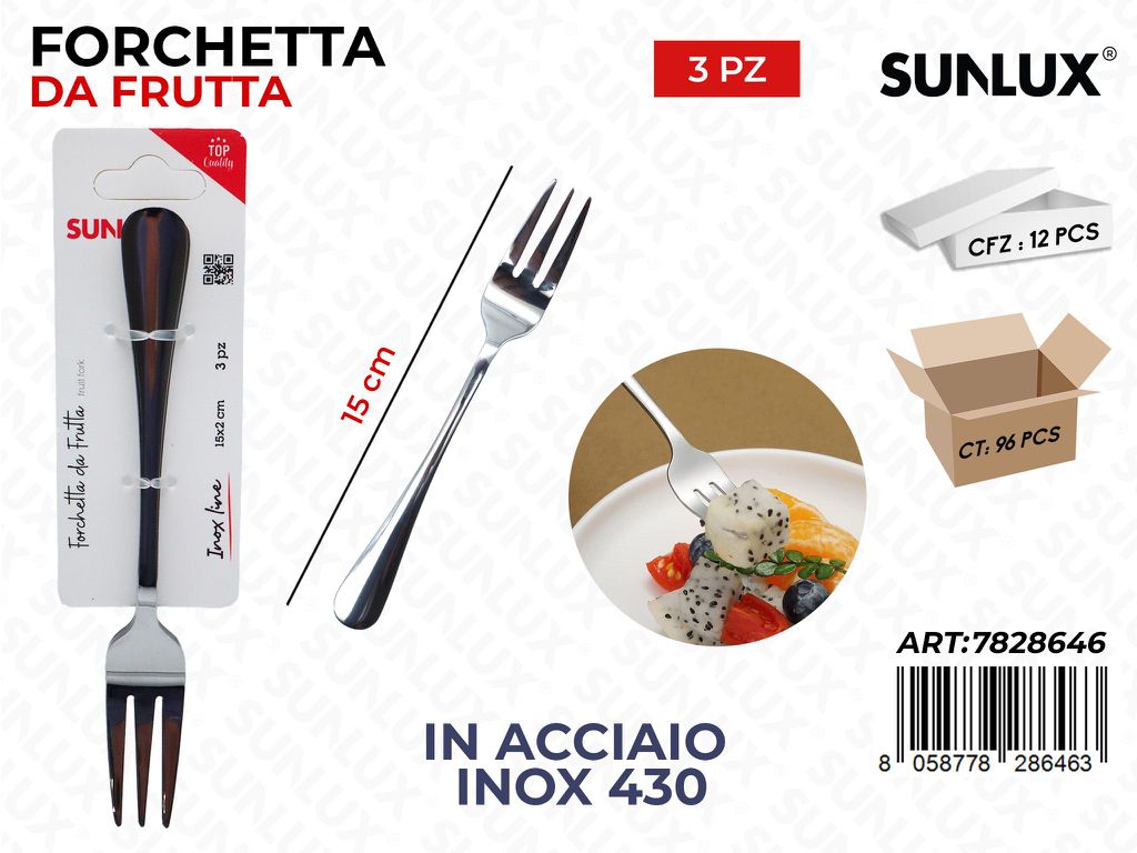 Sunlux Forchetta da Frutta 3PCS Acc.inox 430 15CM