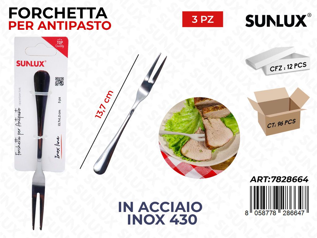 Sunlux Forchetta per Antipasto 3PCS Acc.inox 430 13.7CM