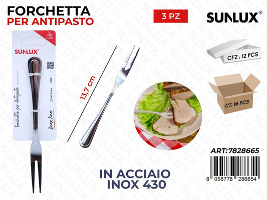 Sunlux Forchetta per Antipasto 3PCS Acc.inox 430 13.7CM