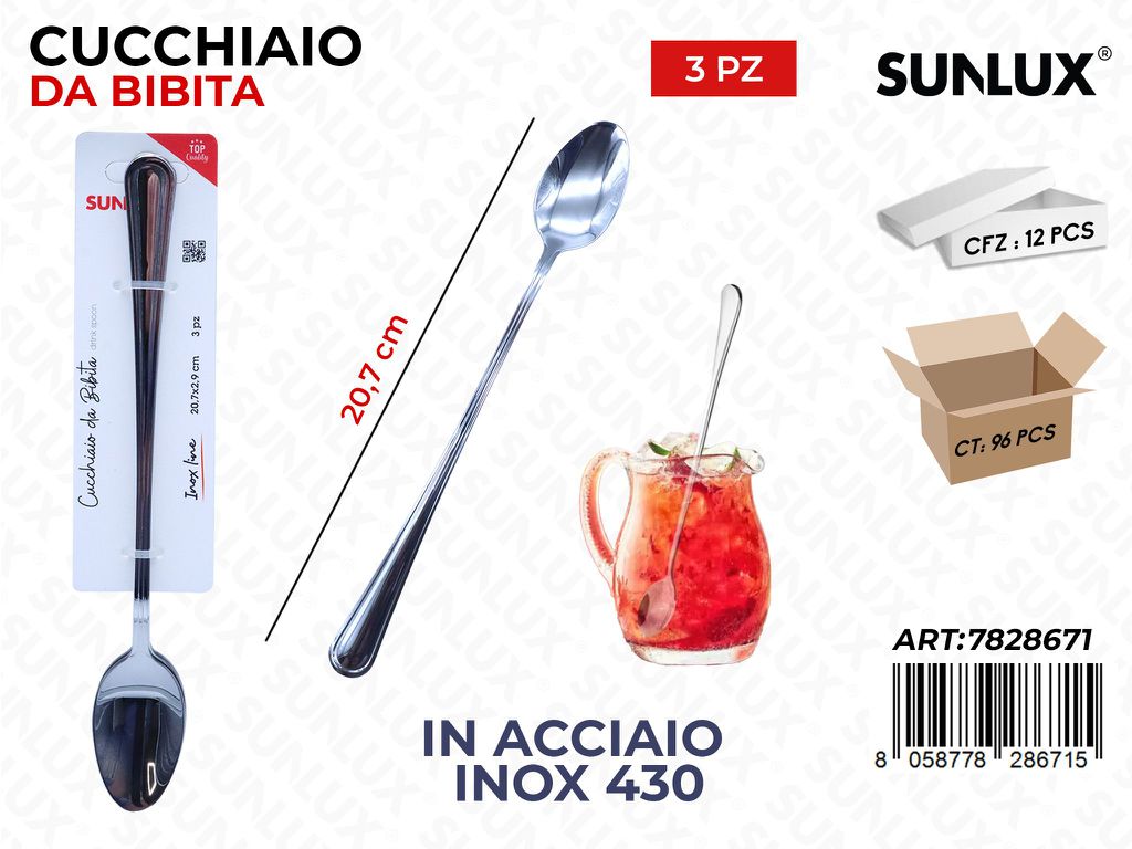 Sunlux Cucchiaio da Bibita Acc.inox 430 3PCS 20.7CM