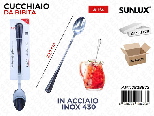 Sunlux Cucchiaio da Bibita Acc.inox 430 3PCS 20.7CM