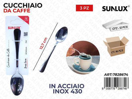 Sunlux Cucchiaio da Caffe Acc.inox 430 3PCS 12.7CM