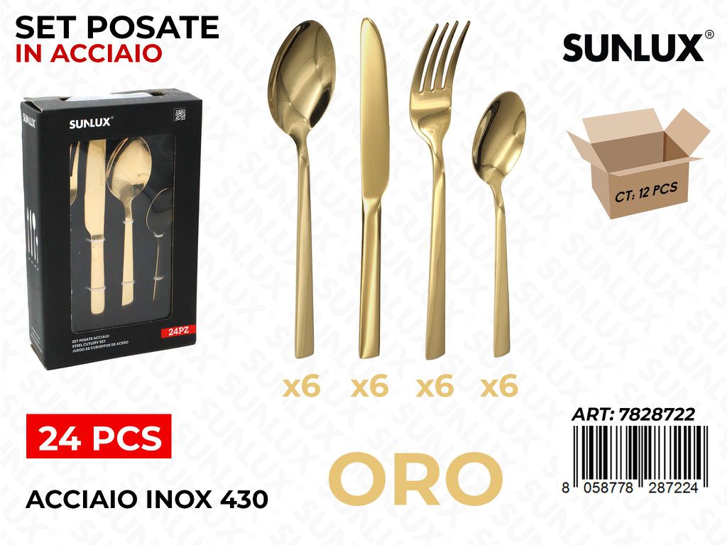 Sunlux Set Posate Oro Acciaio 430 24PCS