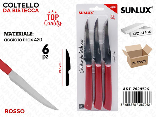Sunlux Coltello da Bistecca Ro. Acc. 420 6PCS 21.5CM