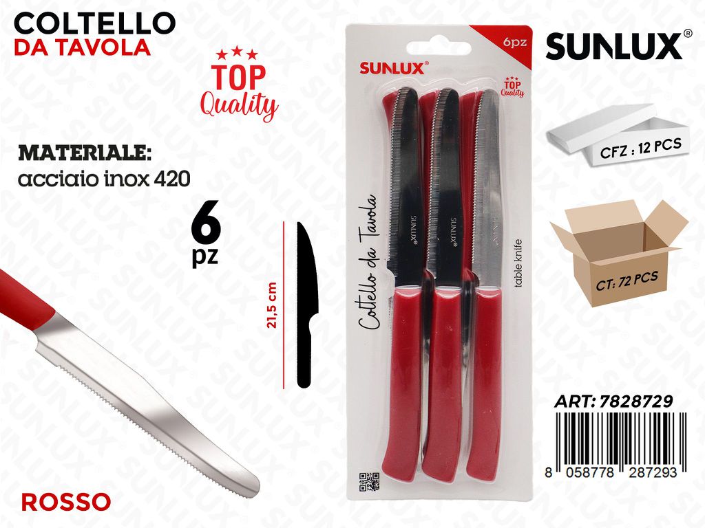 Sunlux Coltello da Tavola Rosso Acc. 420 6PCS 21.5CM