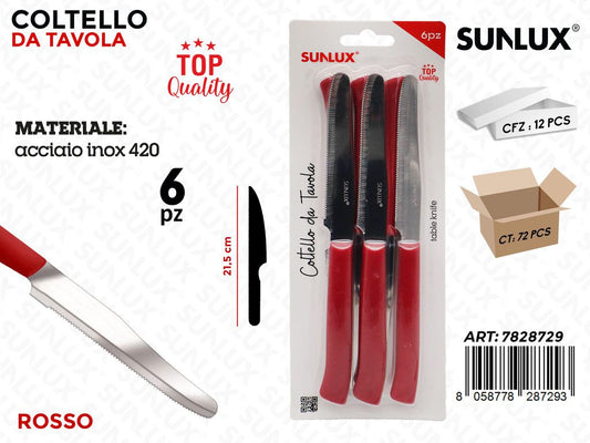Sunlux Coltello da Tavola Rosso Acc. 420 6PCS 21.5CM