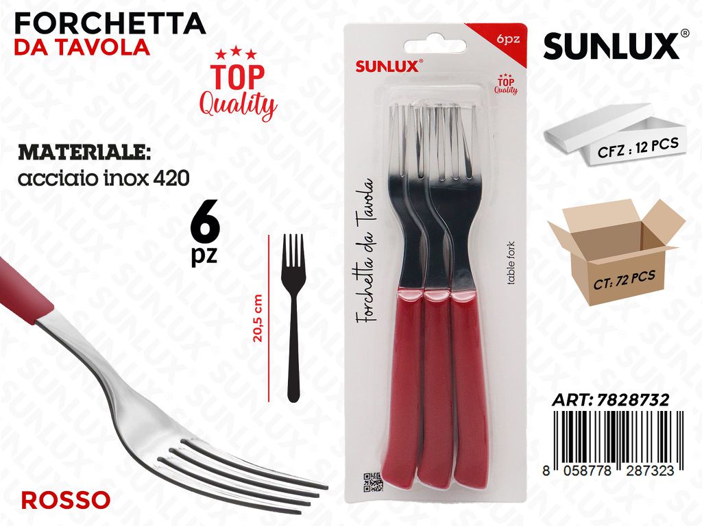 Sunlux Forchetta da Tavola Rosso Acc. 420 6PCS 20.5CM