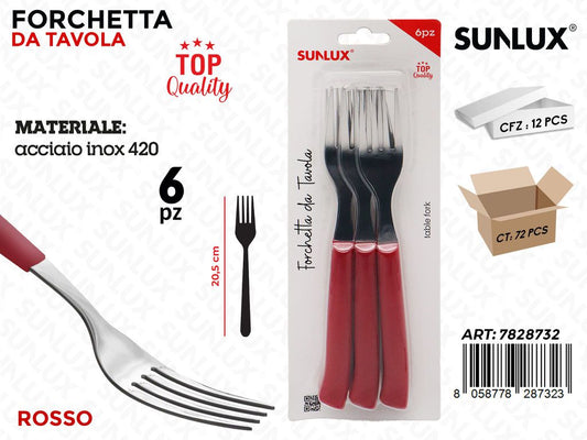 Sunlux Forchetta da Tavola Rosso Acc. 420 6PCS 20.5CM