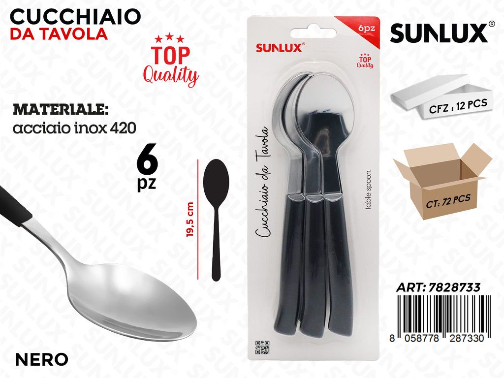 Sunlux Cucchiaio da Tavola Nero Acc. 420 6PCS 19.5CM