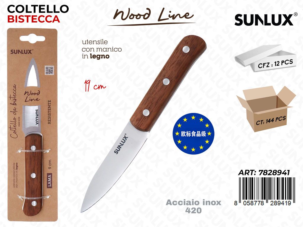 Sunlux Wood L. Coltello Bistecca ACC.420 19CM