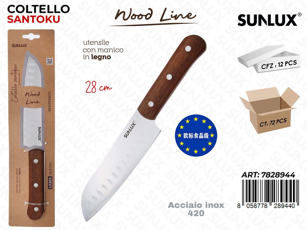 Sunlux Wood L. Coltello Santoku ACC.420 28CM