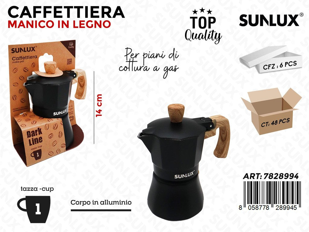Sunlux Caffettiera Allum. Nero 1TAZZA 14CM