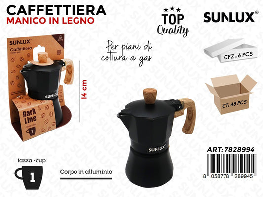 Sunlux Caffettiera Allum. Nero 1TAZZA 14CM
