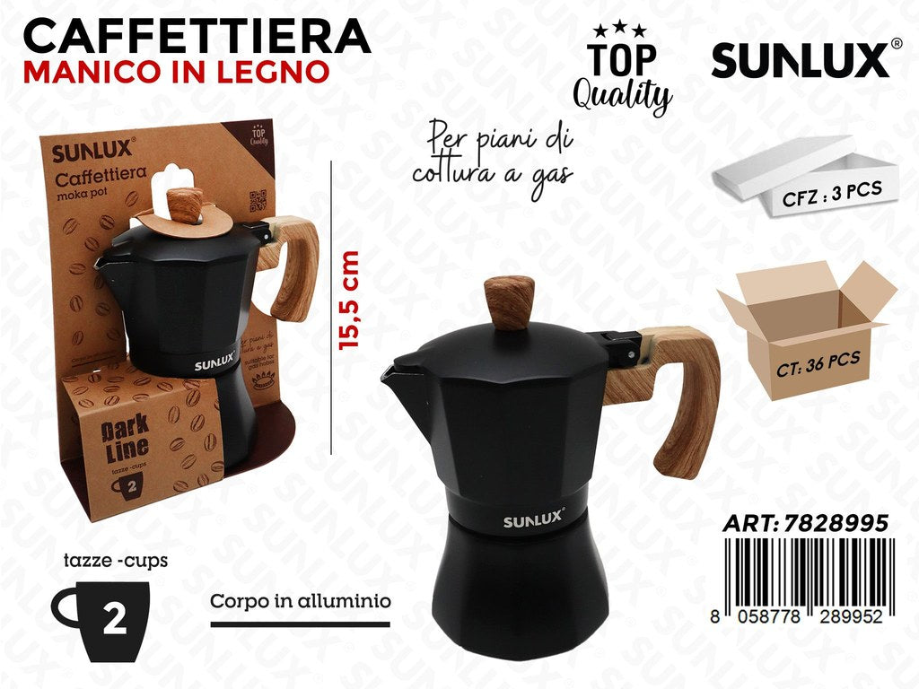 Sunlux Caffettiera Allum. Nero 2TAZZE 15.5CM