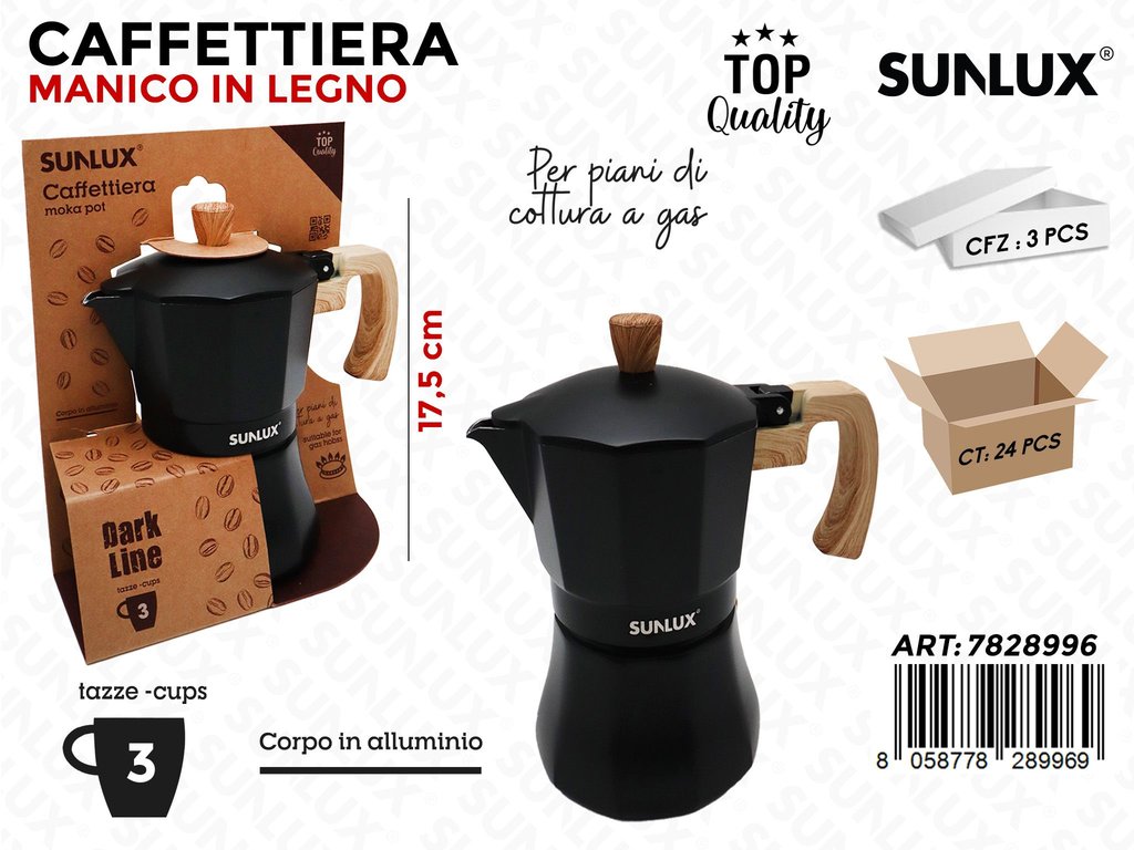Sunlux Caffettiera Allum. Nero 3TAZZE 17.5CM