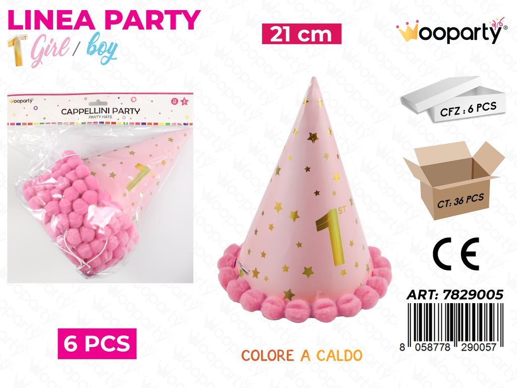 L. 1 COMP. GIRL CAPPELLINI PARTY 21CM 6PCS /PZ DA 6**