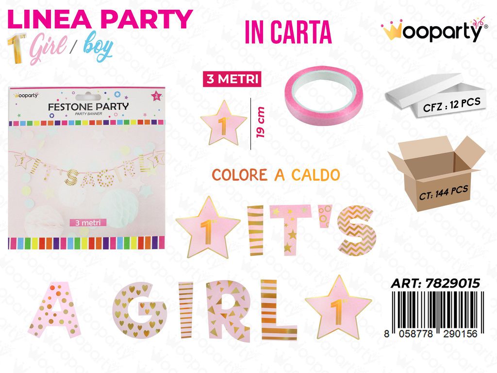 L. 1 COMP. GIRL FESTONE ITS A GIRL 19CM*3MT  /PZ DA 12**