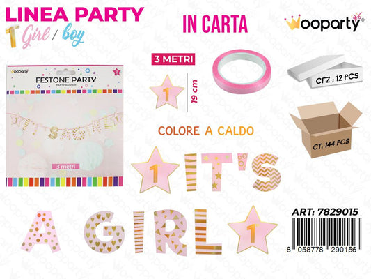 L. 1 COMP. GIRL FESTONE ITS A GIRL 19CM*3MT  /PZ DA 12**