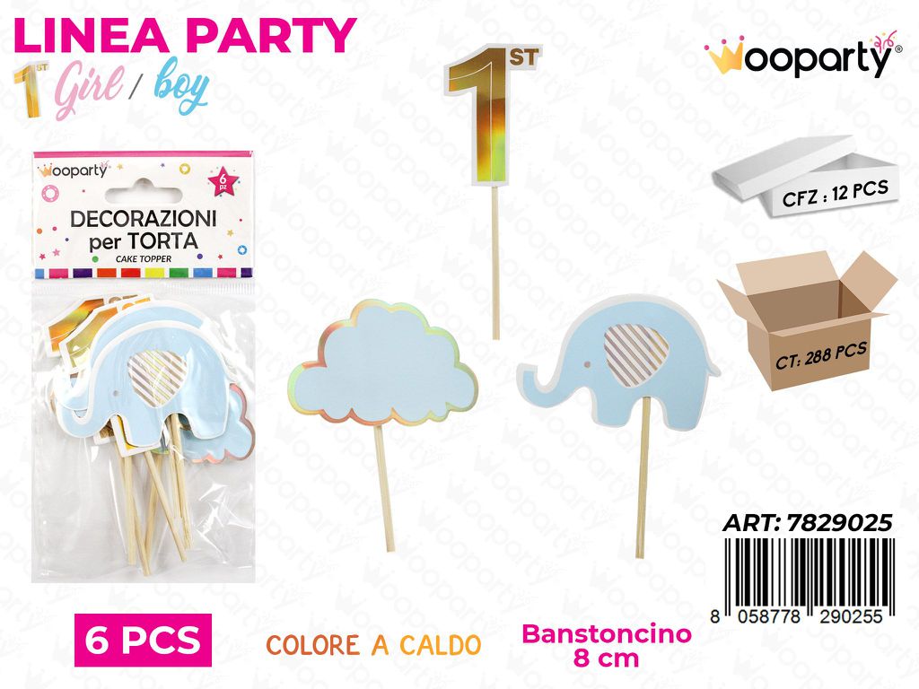 L. 1 COMP. BOY DEC. PER TORTA 8CM 6PCS /PZ DA 12**