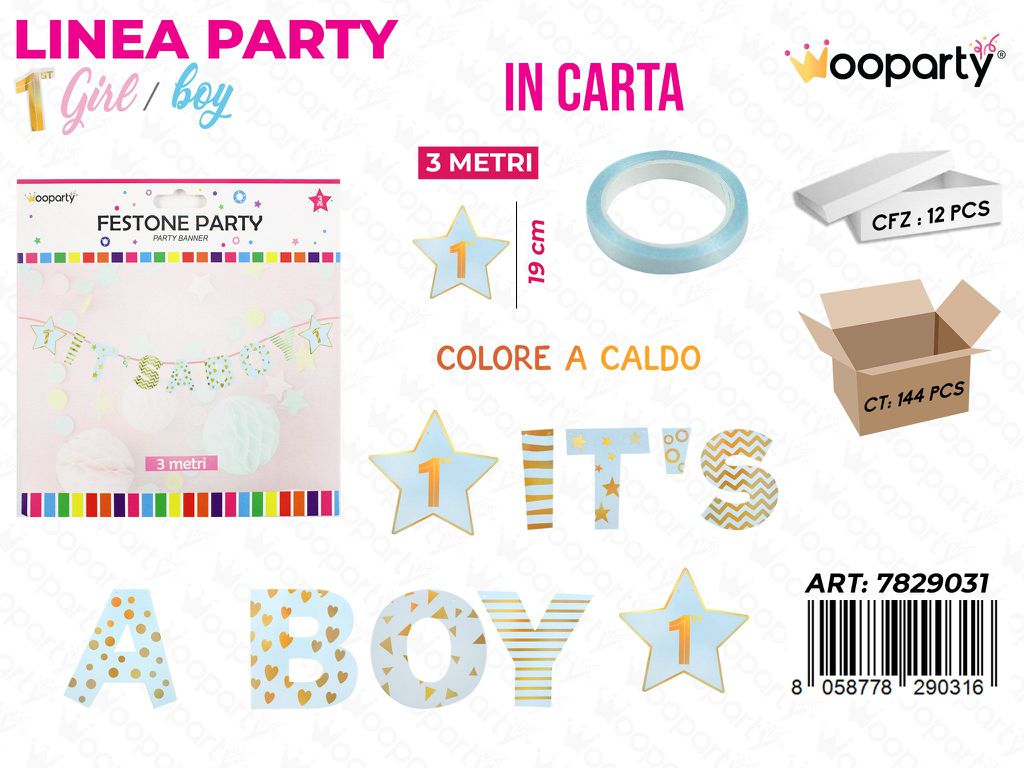 L. 1 COMP. BOY FESTONE ITS A BOY 19CM*3MT  /PZ DA 12**